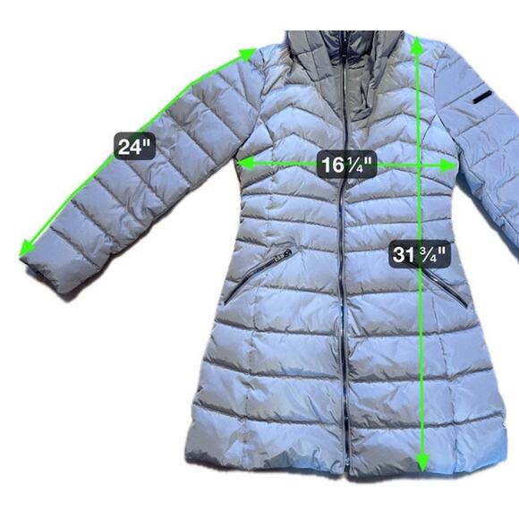 Laundry by Shelli Segal Beige Hooded Long Puffer Coat XS Cinched Waist - Picture 9 of 9